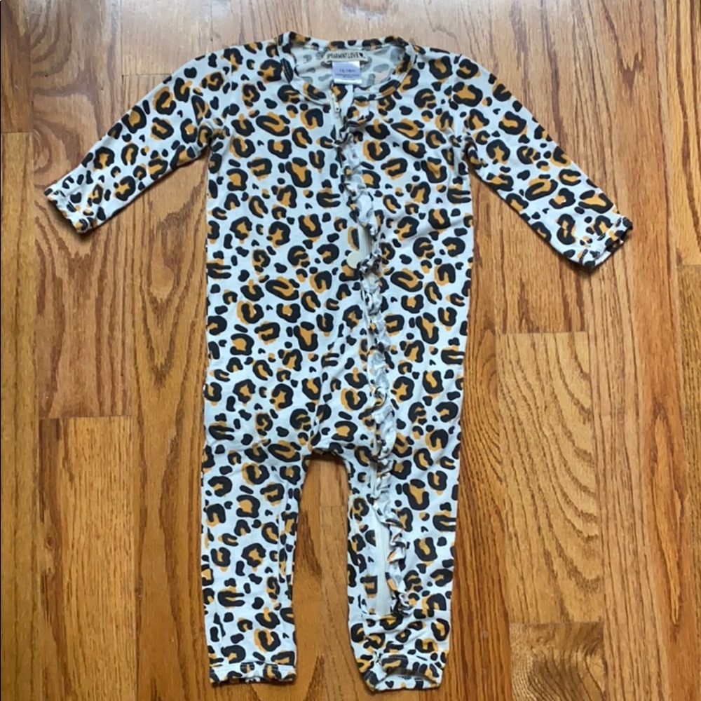 Spearmint Love Ruffle Zip Leopard Onesie